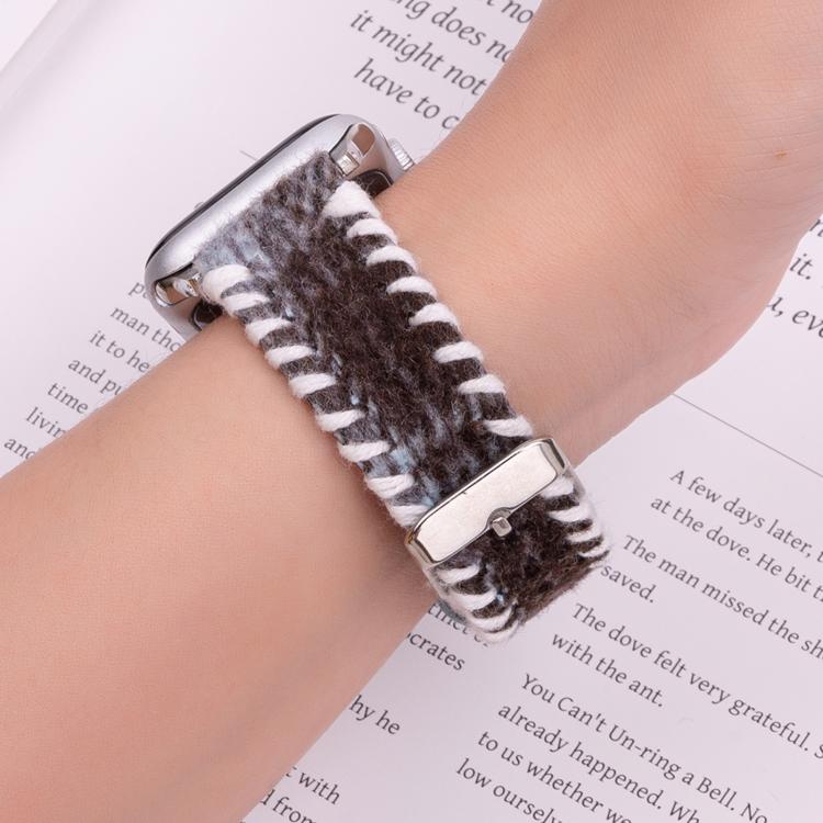 For Apple Watch 46mm / 49mm / 45mm / 44mm Retro Stitched Wool Genuine Leather Watch Band