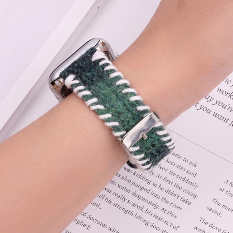 For Apple Watch 46mm / 49mm / 45mm / 44mm Retro Stitched Wool Genuine Leather Watch Band