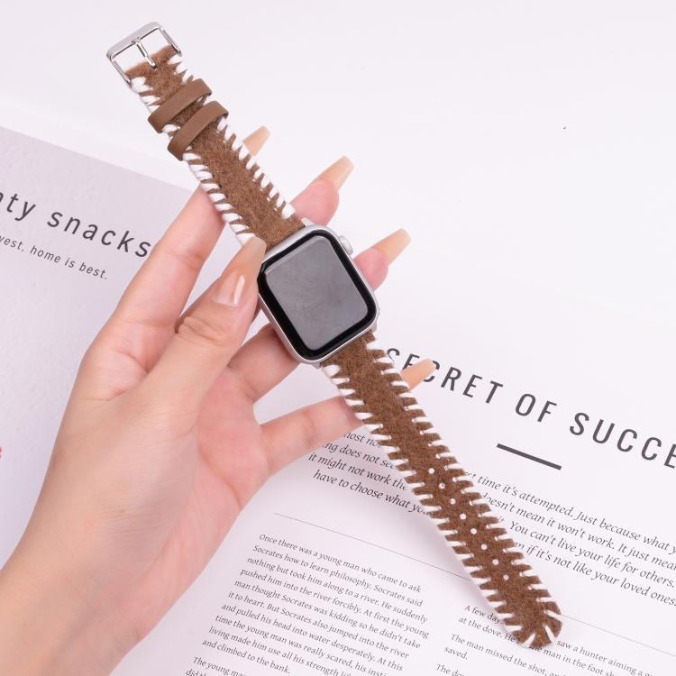 For Apple Watch 42mm / 41mm / 40mm / 38mm Retro Stitched Wool Genuine Leather Watch Band