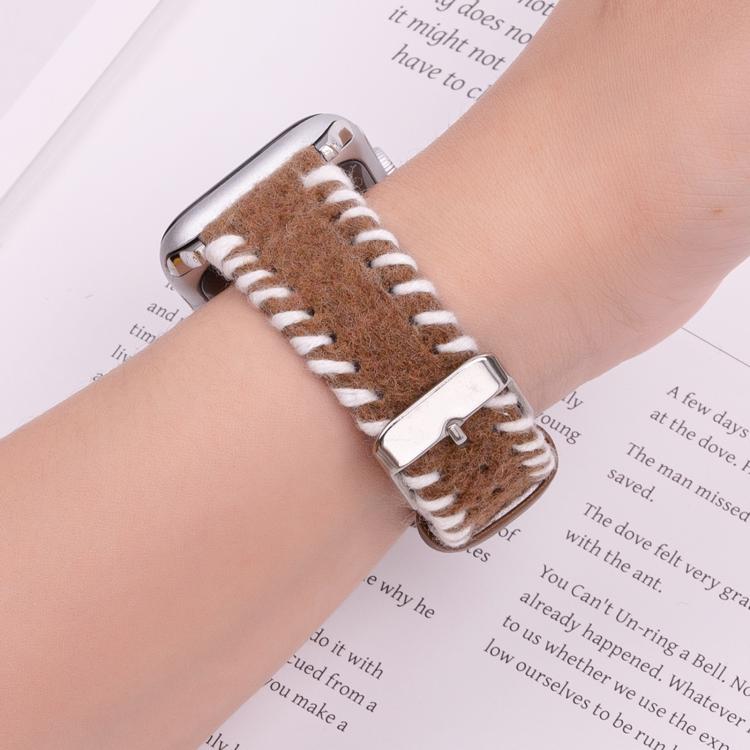 For Apple Watch 42mm / 41mm / 40mm / 38mm Retro Stitched Wool Genuine Leather Watch Band
