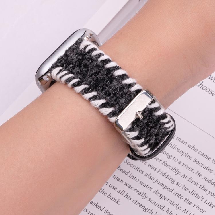 For Apple Watch 42mm / 41mm / 40mm / 38mm Retro Stitched Wool Genuine Leather Watch Band