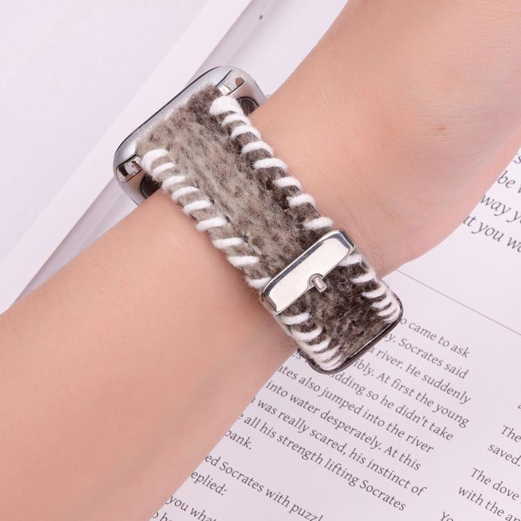 For Apple Watch 42mm / 41mm / 40mm / 38mm Retro Stitched Wool Genuine Leather Watch Band