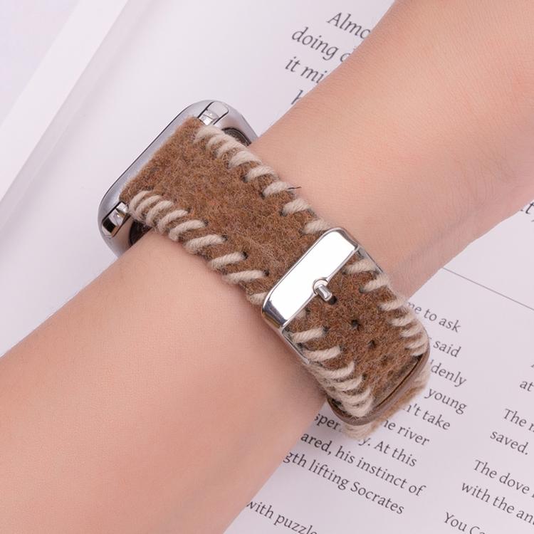 For Apple Watch 42mm / 41mm / 40mm / 38mm Retro Stitched Wool Genuine Leather Watch Band