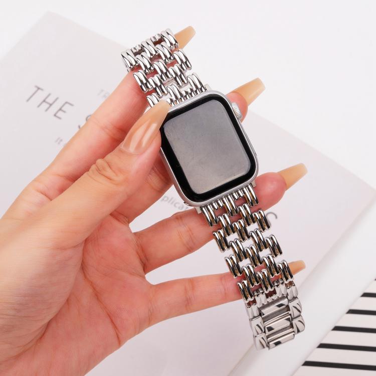 For Apple Watch 46mm / 49mm / 45mm / 44mm Five-bead Stripe Stainless Steel Watch Band