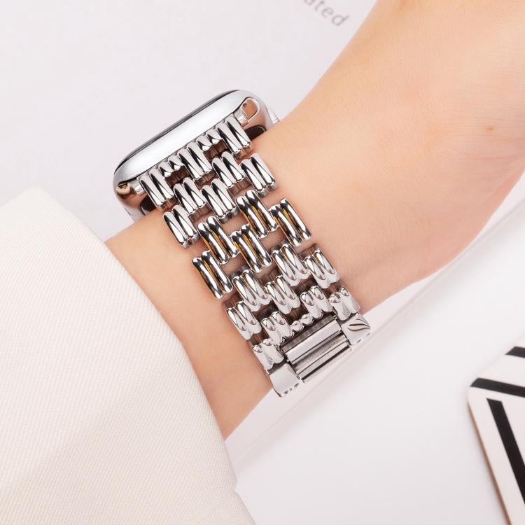For Apple Watch 46mm / 49mm / 45mm / 44mm Five-bead Stripe Stainless Steel Watch Band