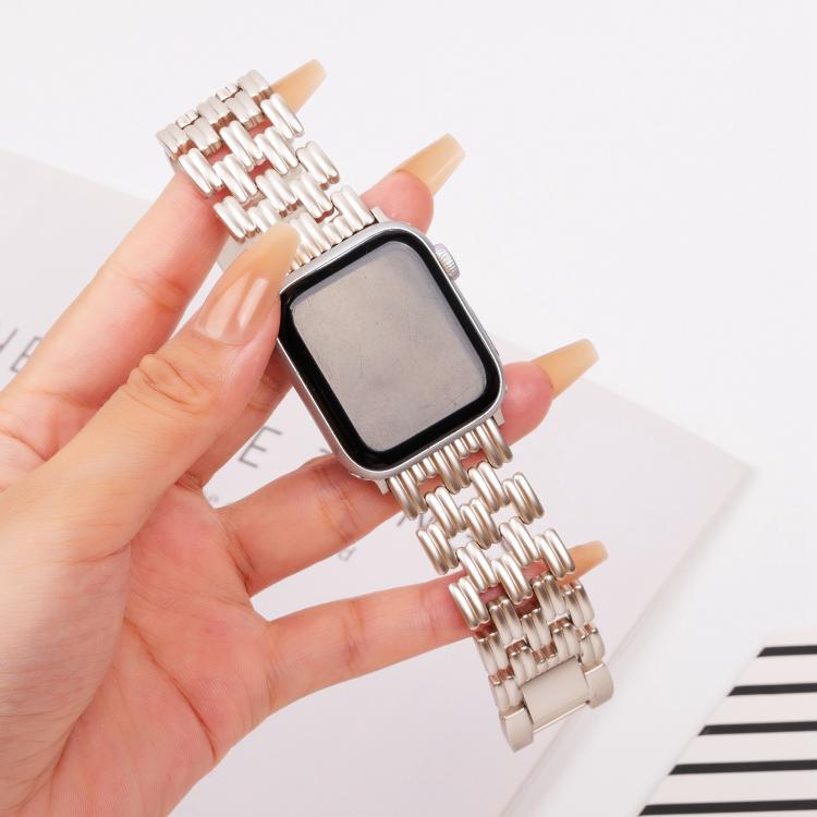For Apple Watch 46mm / 49mm / 45mm / 44mm Five-bead Stripe Stainless Steel Watch Band