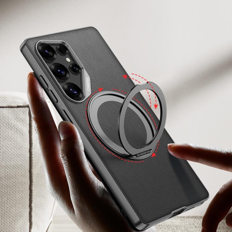 For Samsung Galaxy S25 Ultra 5G GKK Metal Paint Skin Feel Leather Phone Case With Magnetic Rotating Holder, Not Included Pen