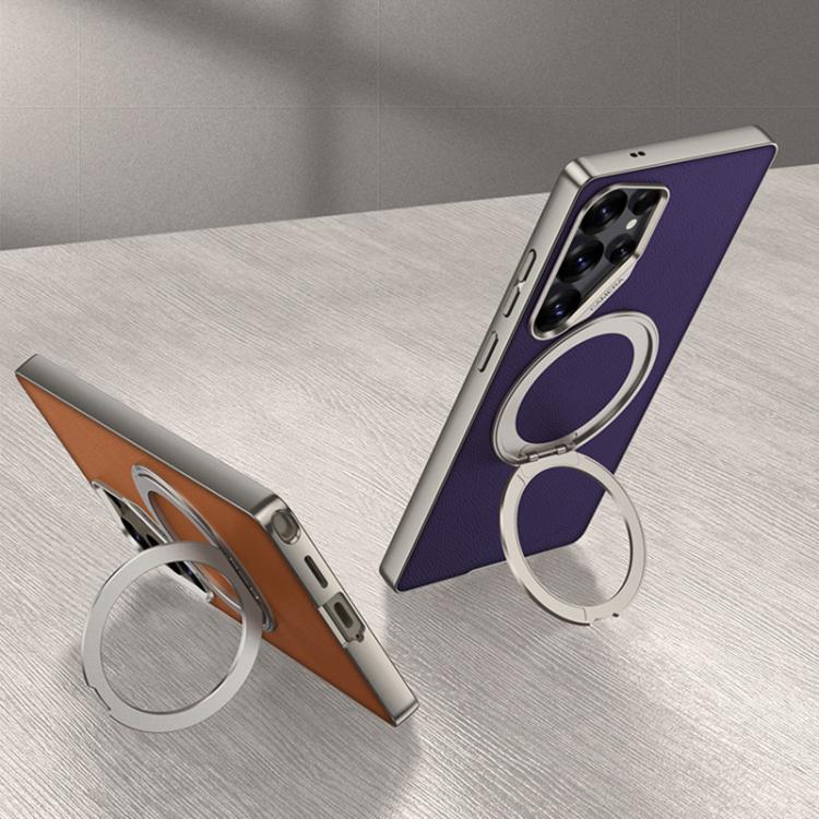For Samsung Galaxy S25 Ultra 5G GKK Metal Paint Skin Feel Leather Phone Case With Magnetic Rotating Holder, Not Included Pen