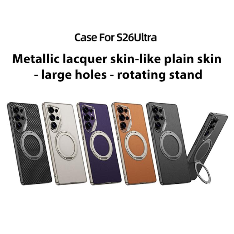 For Samsung Galaxy S26 Ultra 5G GKK Metal Paint Skin Feel Leather Phone Case With Magnetic Rotating Holder, Not Included Pen