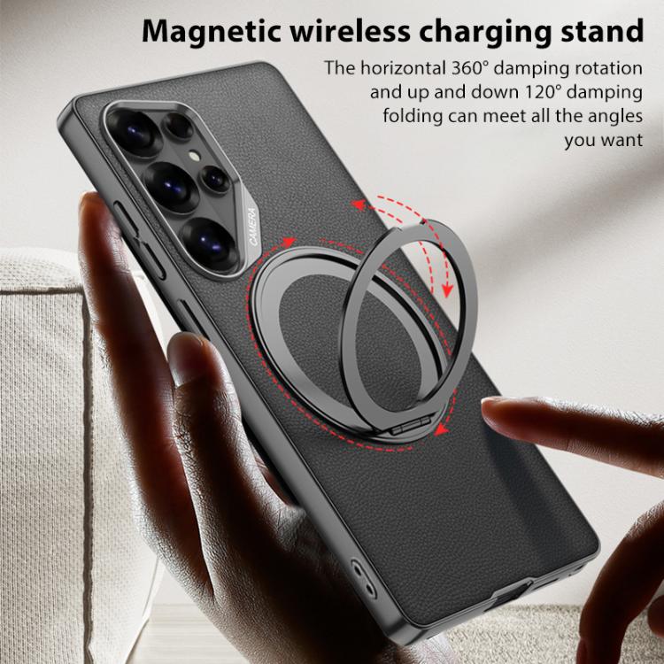 For Samsung Galaxy S26 Ultra 5G GKK Metal Paint Skin Feel Leather Phone Case With Magnetic Rotating Holder, Not Included Pen