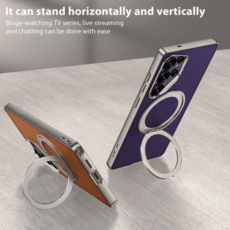 For Samsung Galaxy S26 Ultra 5G GKK Metal Paint Skin Feel Leather Phone Case With Magnetic Rotating Holder, Not Included Pen