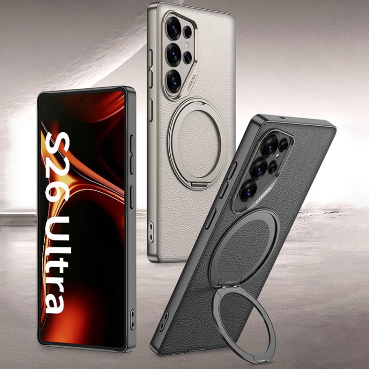 For Samsung Galaxy S26 Ultra 5G GKK Metal Paint Skin Feel Leather Phone Case With Magnetic Rotating Holder, Not Included Pen