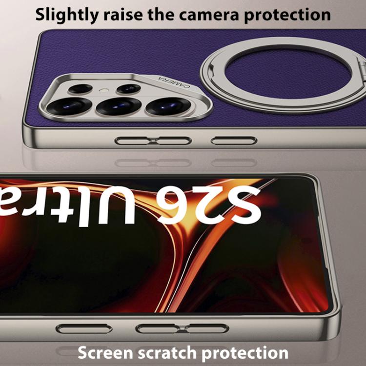 For Samsung Galaxy S26 Ultra 5G GKK Metal Paint Skin Feel Leather Phone Case With Magnetic Rotating Holder, Not Included Pen