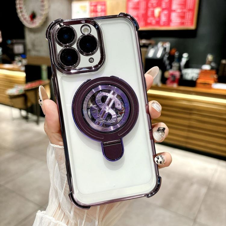 For iPhone 11 Pro Max Space MagSafe Holder Phone Case with Lens Film