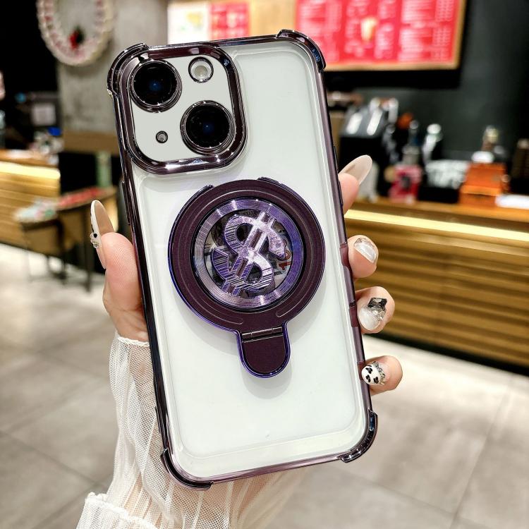 For iPhone 15 Plus Space MagSafe Holder Phone Case with Lens Film