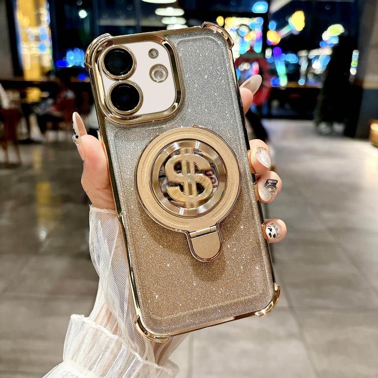 For iPhone 11 Space Gradient Glitter MagSafe Holder Phone Case with Lens Film