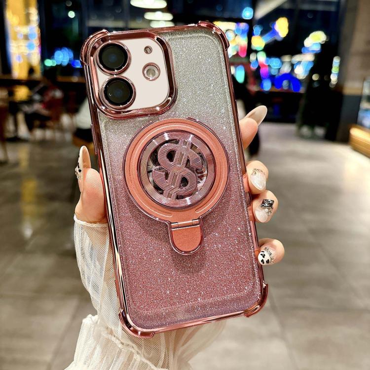 For iPhone 11 Space Gradient Glitter MagSafe Holder Phone Case with Lens Film