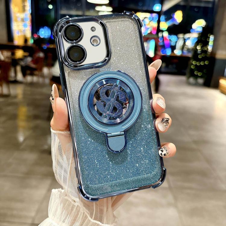 For iPhone 11 Space Gradient Glitter MagSafe Holder Phone Case with Lens Film