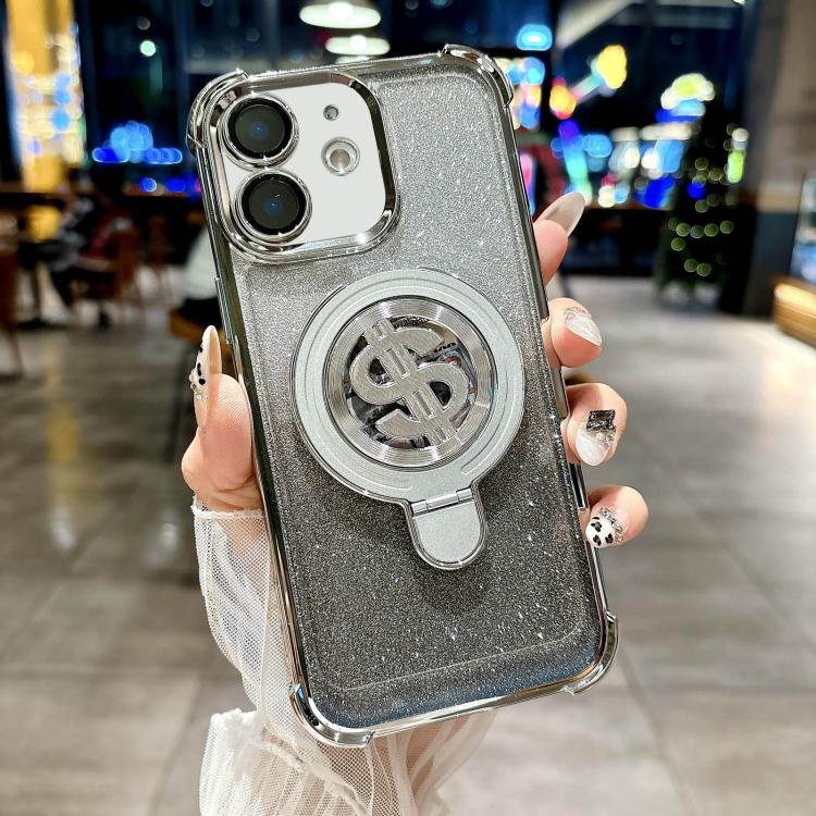 For iPhone 11 Space Gradient Glitter MagSafe Holder Phone Case with Lens Film