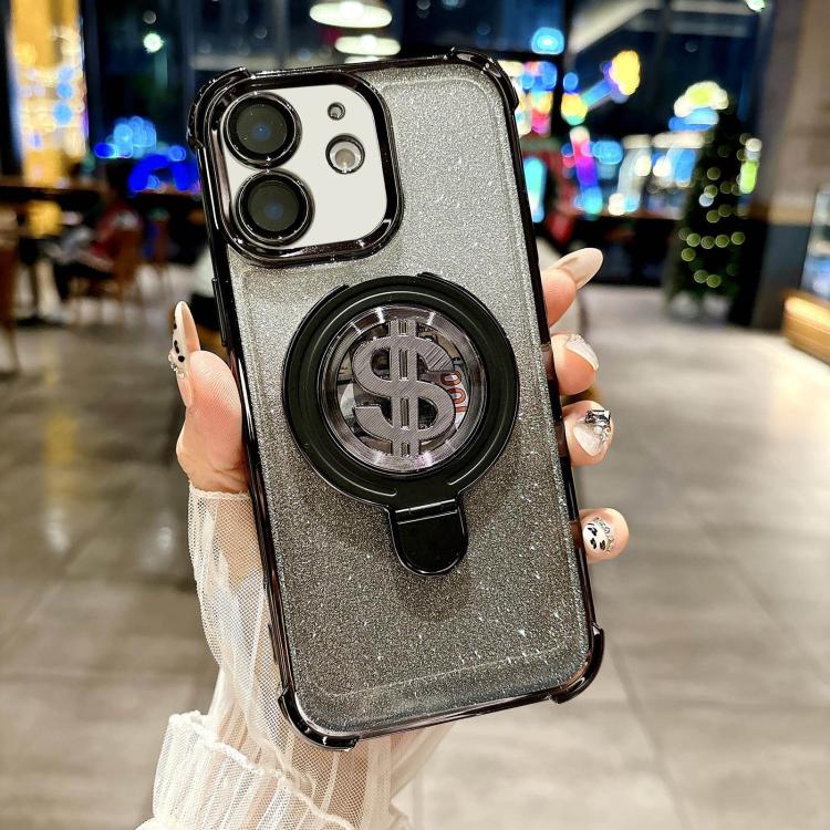 For iPhone 11 Space Gradient Glitter MagSafe Holder Phone Case with Lens Film