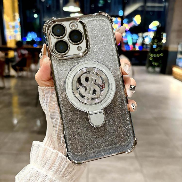 For iPhone 11 Pro Space Gradient Glitter MagSafe Holder Phone Case with Lens Film