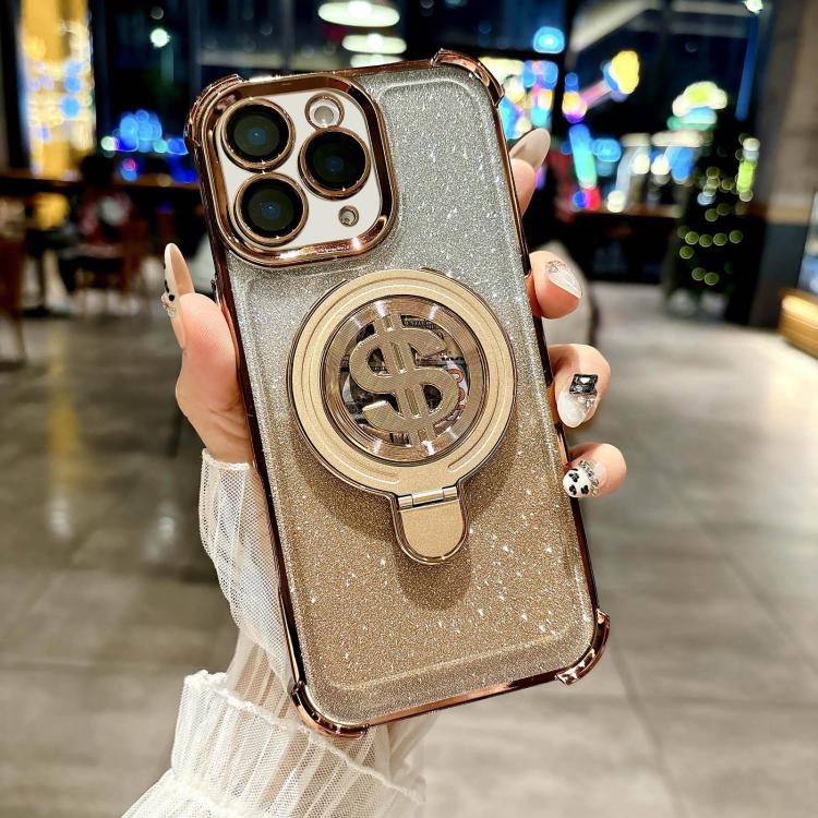 For iPhone 11 Pro Max Space Gradient Glitter MagSafe Holder Phone Case with Lens Film