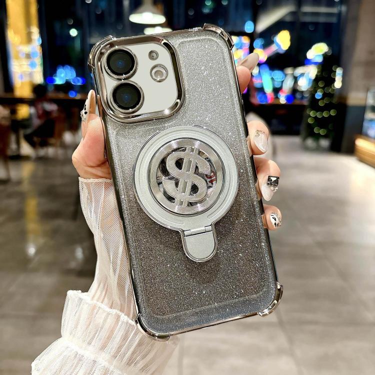 For iPhone 12 Space Gradient Glitter MagSafe Holder Phone Case with Lens Film