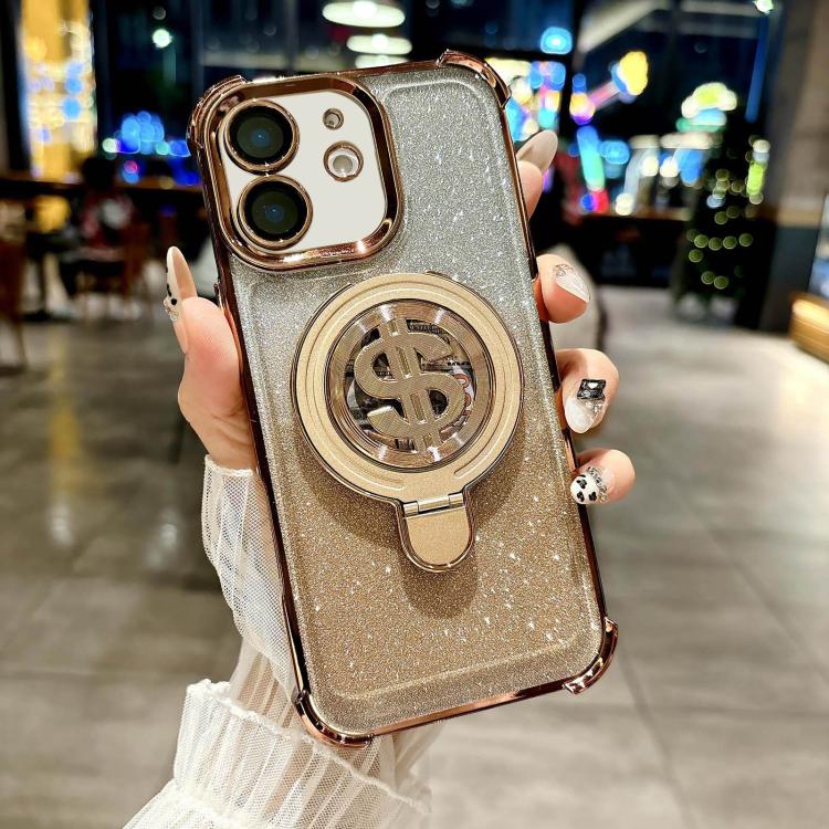 For iPhone 12 Space Gradient Glitter MagSafe Holder Phone Case with Lens Film