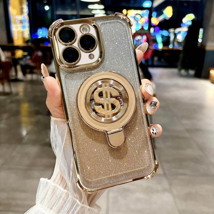 For iPhone 12 Pro Space Gradient Glitter MagSafe Holder Phone Case with Lens Film
