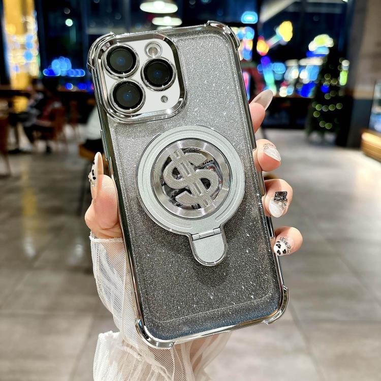 For iPhone 12 Pro Space Gradient Glitter MagSafe Holder Phone Case with Lens Film