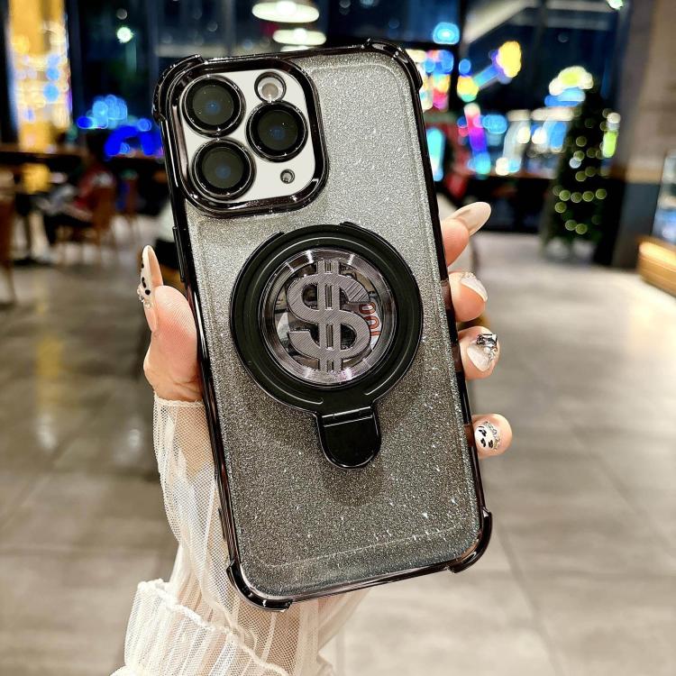 For iPhone 12 Pro Space Gradient Glitter MagSafe Holder Phone Case with Lens Film