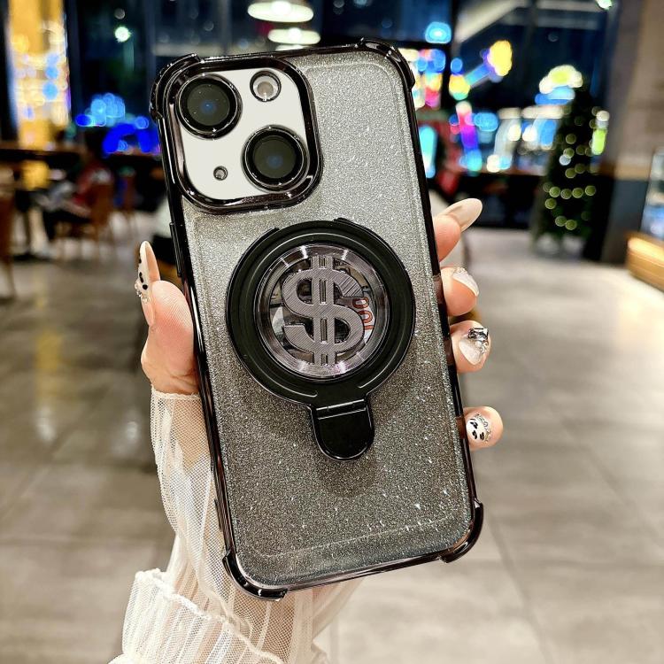 For iPhone 13 Space Gradient Glitter MagSafe Holder Phone Case with Lens Film