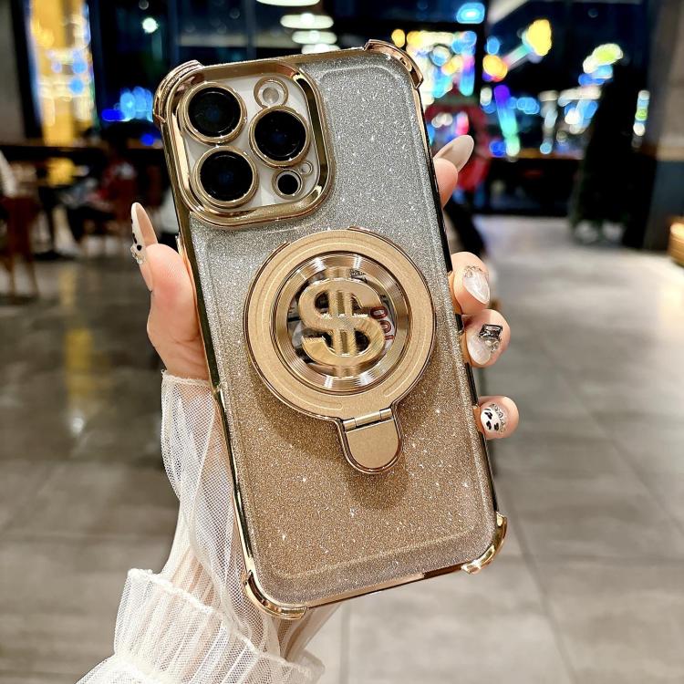 For iPhone 13 Pro Space Gradient Glitter MagSafe Holder Phone Case with Lens Film
