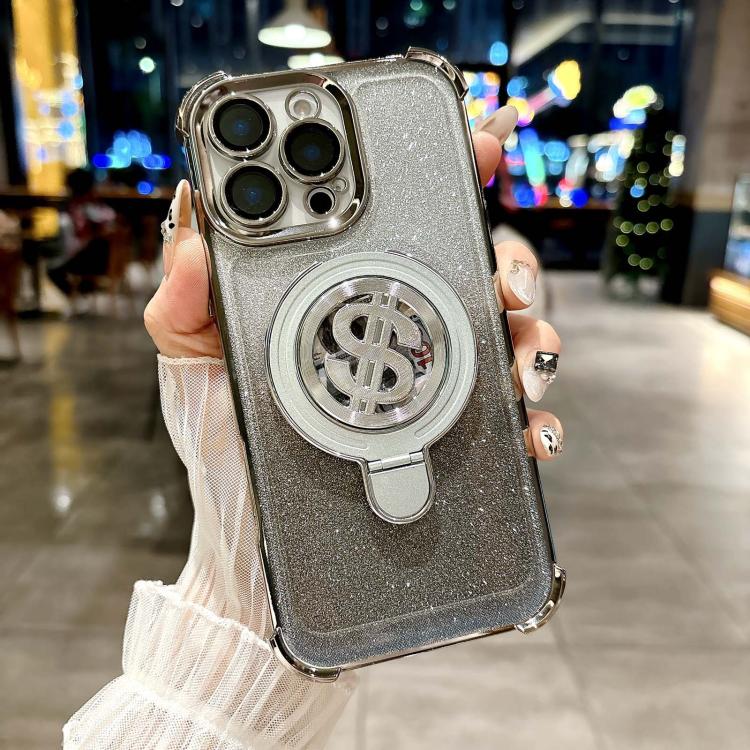 For iPhone 13 Pro Max Space Gradient Glitter MagSafe Holder Phone Case with Lens Film