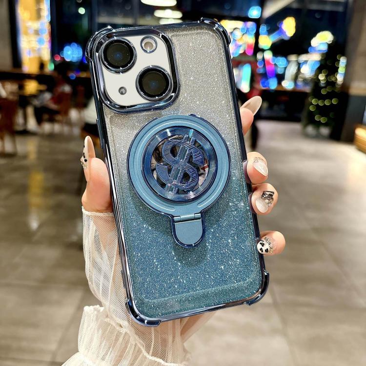 For iPhone 14 Space Gradient Glitter MagSafe Holder Phone Case with Lens Film