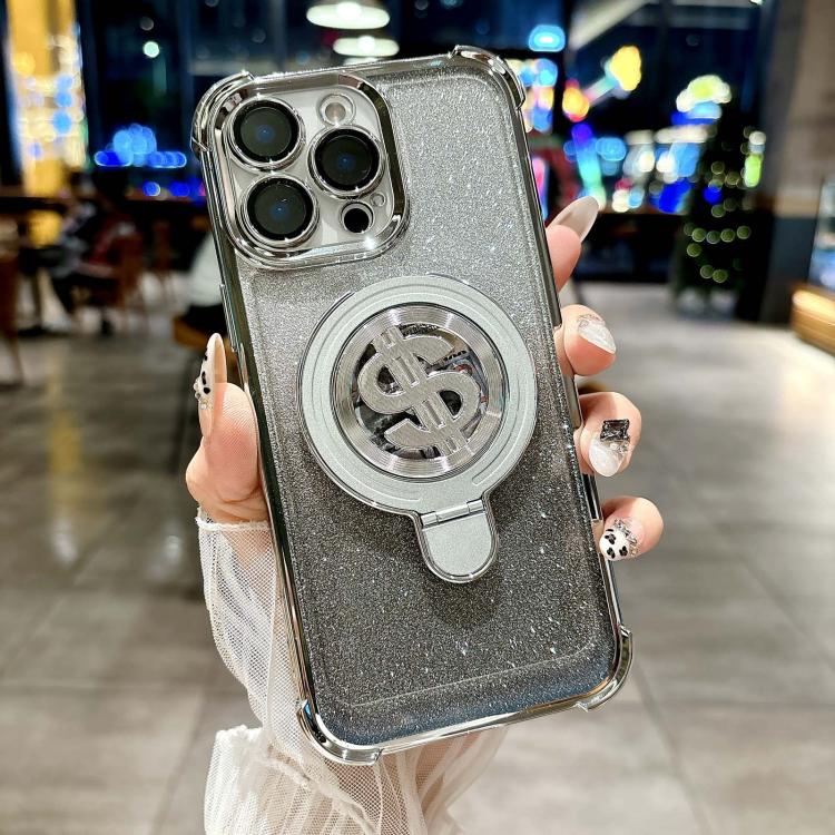 For iPhone 15 Pro Max Space Gradient Glitter MagSafe Holder Phone Case with Lens Film