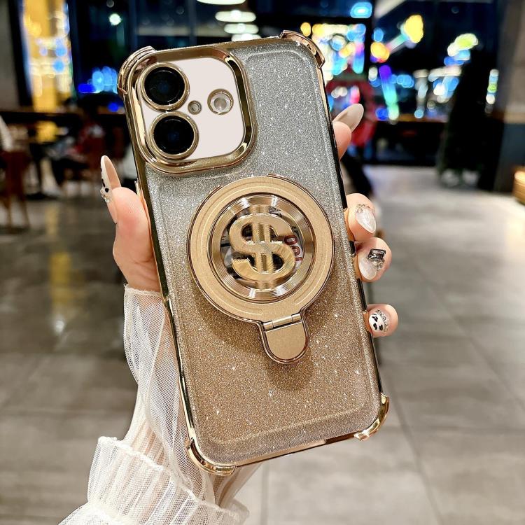 For iPhone 16 Plus Space Gradient Glitter MagSafe Holder Phone Case with Lens Film