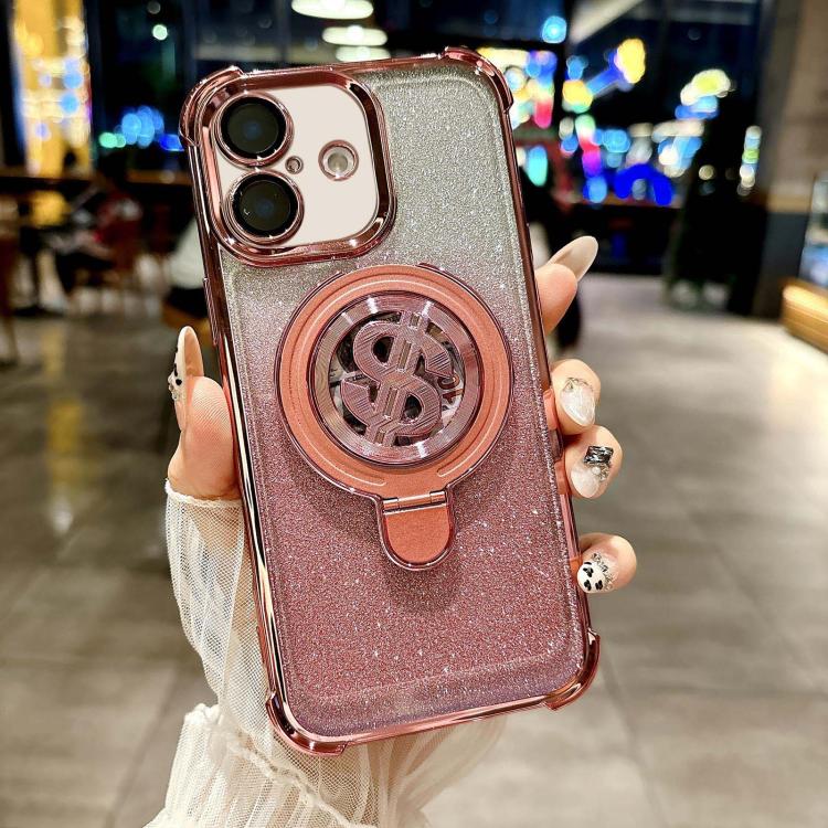 For iPhone 16 Plus Space Gradient Glitter MagSafe Holder Phone Case with Lens Film