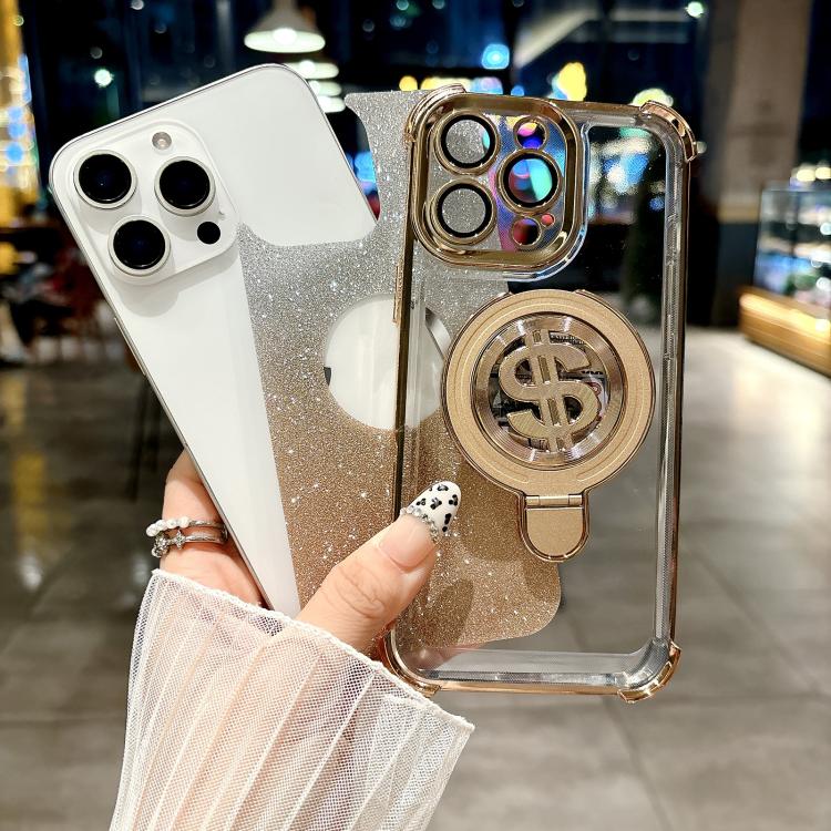 For iPhone 13 Space Gradient Glitter MagSafe Holder Phone Case with Lens Film