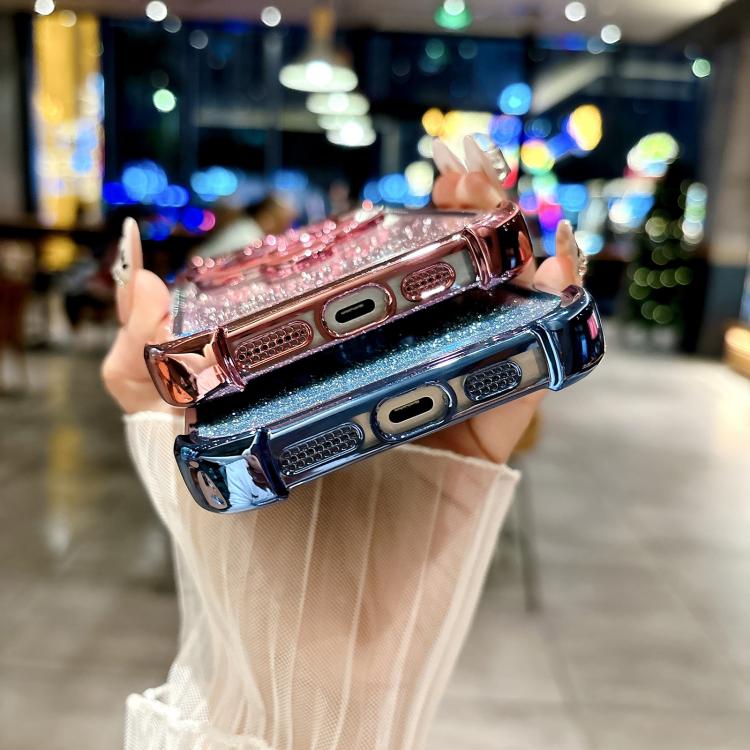 For iPhone 15 Pro Max Space Gradient Glitter MagSafe Holder Phone Case with Lens Film