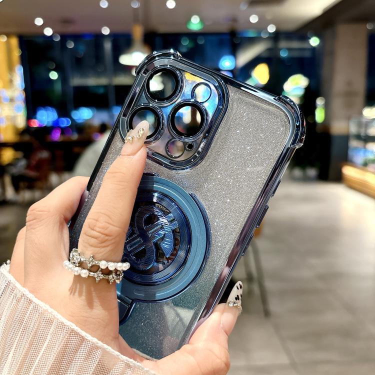 For iPhone 11 Pro Max Space Gradient Glitter MagSafe Holder Phone Case with Lens Film