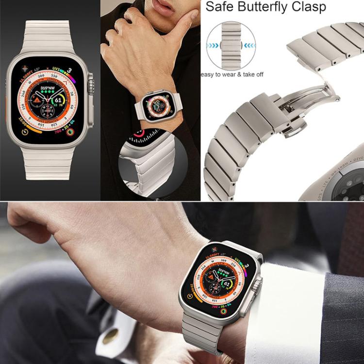 For Apple Watch 46mm / 49mm / 45mm / 44mm Butterfly Clasp One-Bead Titanium Alloy Watch Band