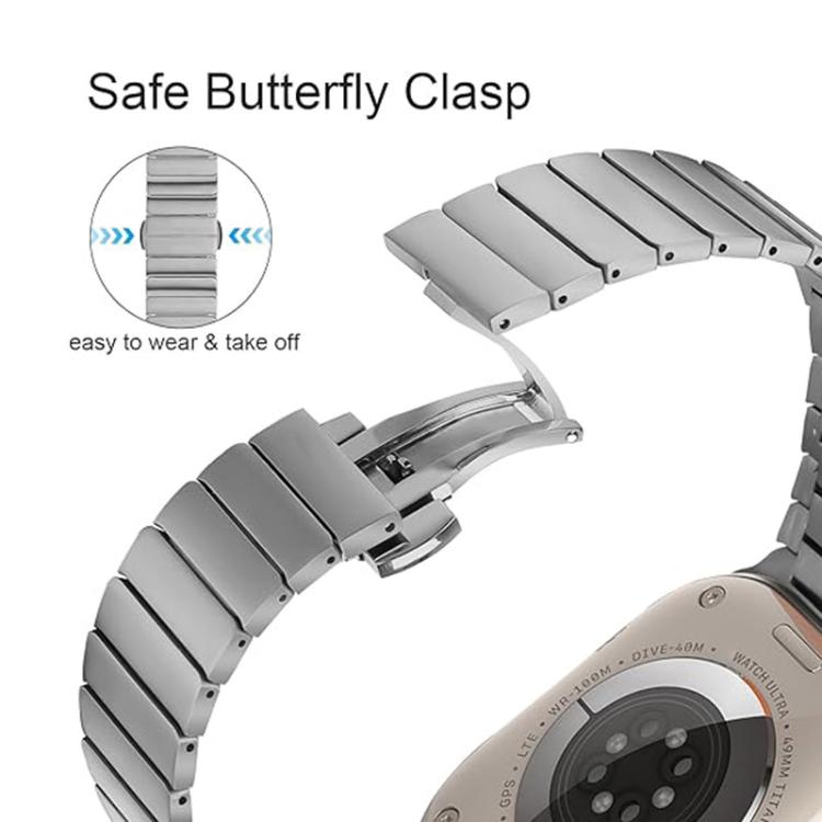 For Apple Watch 46mm / 49mm / 45mm / 44mm Butterfly Clasp One-Bead Titanium Alloy Watch Band