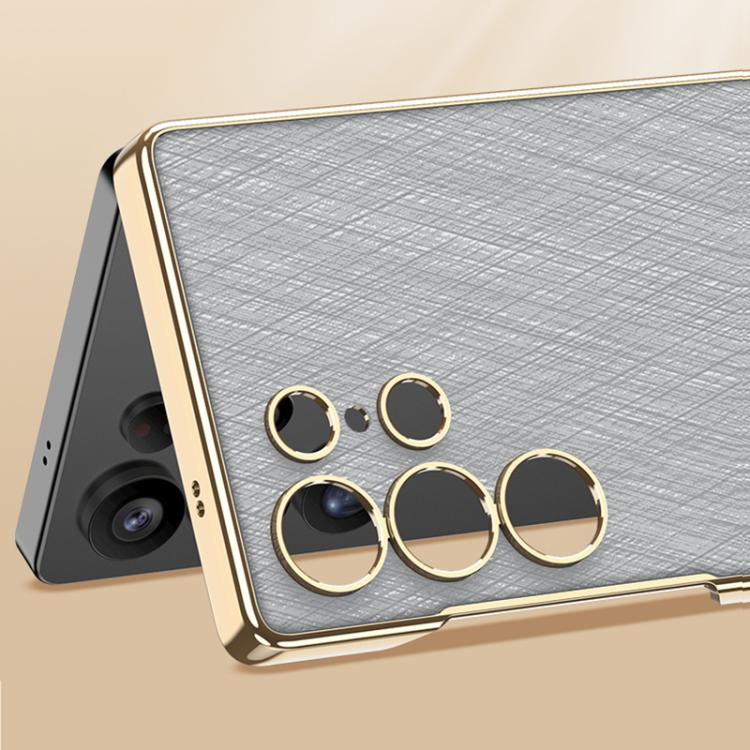 For Samsung Galaxy S24 Ultra 5G GKK Triumph Ultra-Thin Plain Leather Silver Brocade Phone Case with Holder