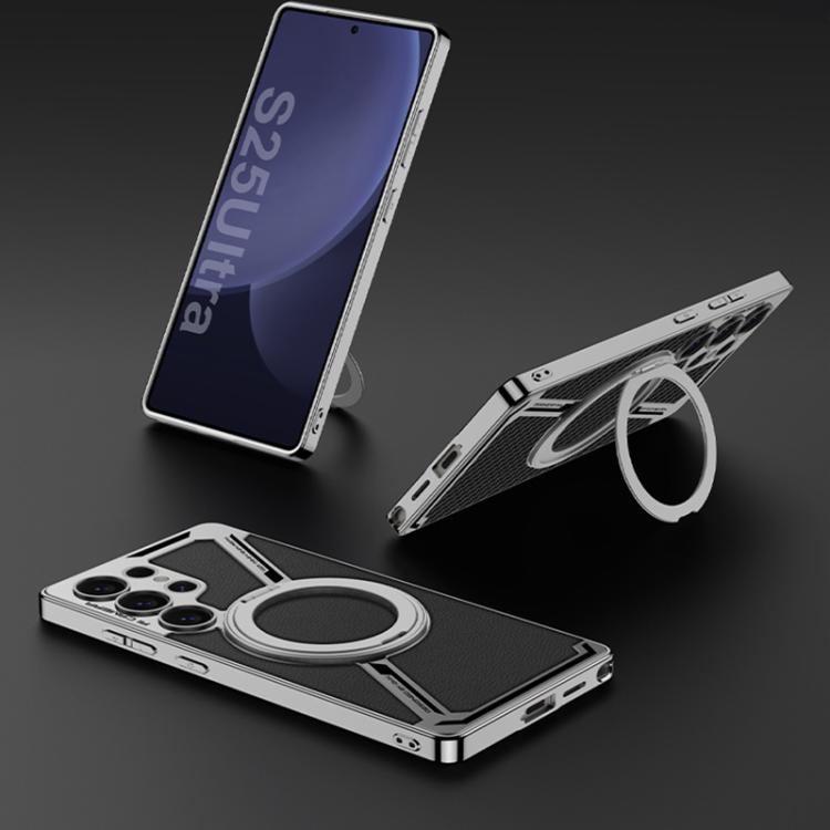 For Samsung Galaxy S25 Ultra 5G GKK Electroplating Leather Z-Shape Disassemble MagSafe Phone Case, Not Included Pen