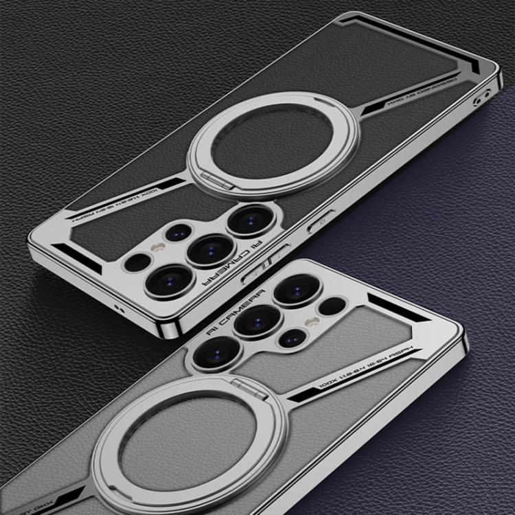 For Samsung Galaxy S25 Ultra 5G GKK Electroplating Leather Z-Shape Disassemble MagSafe Phone Case, Not Included Pen