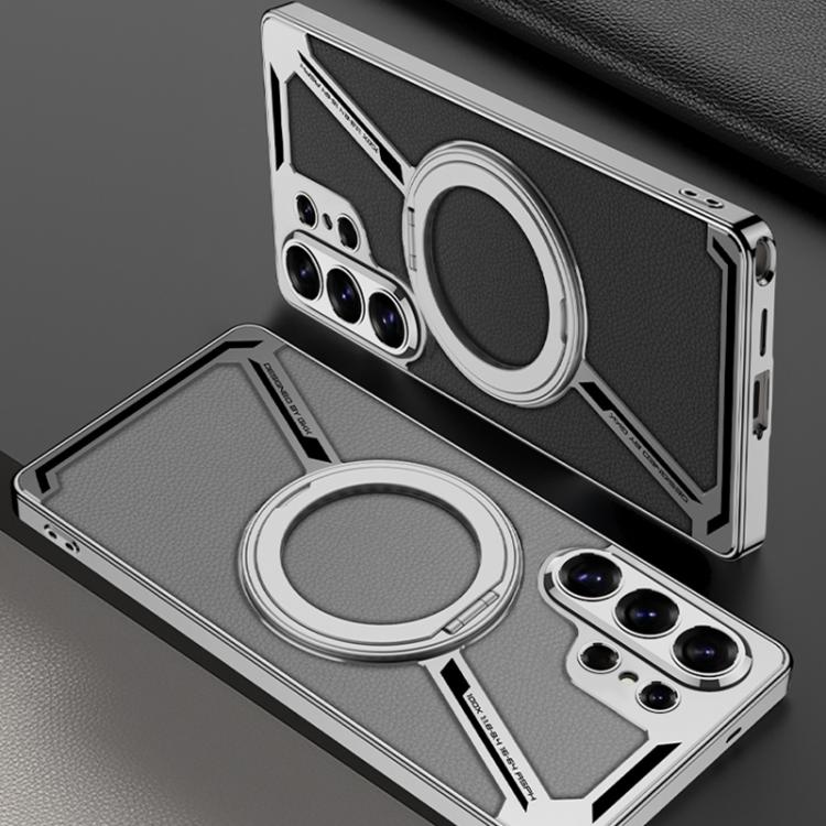 For Samsung Galaxy S26 Ultra 5G GKK Electroplating Leather Z-Shape Disassemble MagSafe Phone Case, Not Included Pen