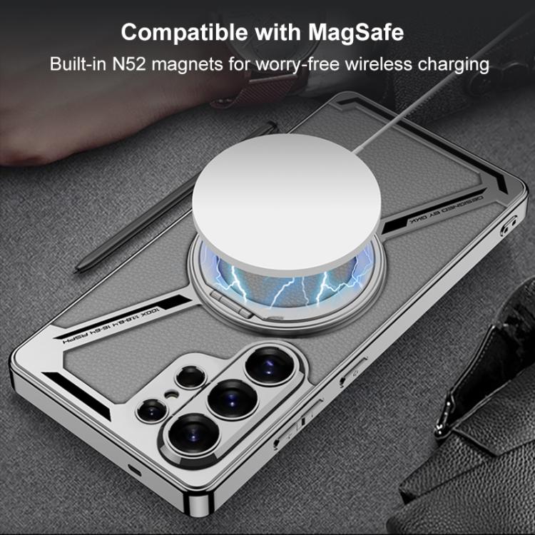 For Samsung Galaxy S26 Ultra 5G GKK Electroplating Leather Z-Shape Disassemble MagSafe Phone Case, Not Included Pen