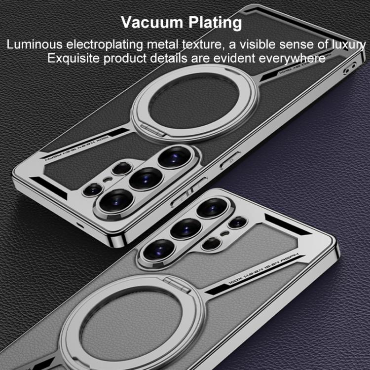 For Samsung Galaxy S26 Ultra 5G GKK Electroplating Leather Z-Shape Disassemble MagSafe Phone Case, Not Included Pen