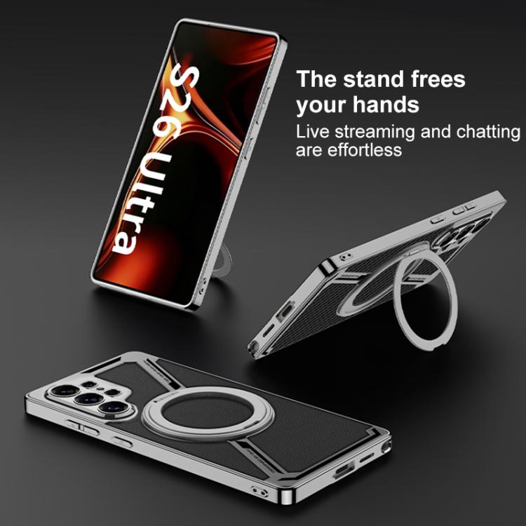 For Samsung Galaxy S26 Ultra 5G GKK Electroplating Leather Z-Shape Disassemble MagSafe Phone Case, Not Included Pen